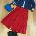 フレンチコーデュロイ　ガウチョパンツ　スモークレッド