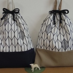 [再販・受注製作] お着替え袋 (35×30) ☆ 葉っぱ模様