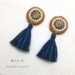☆1点もの☆ブルー×ゴールドなビーズ刺繍とMIXカラータッセルのピアス/イヤリング