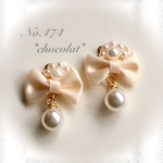 リボン&パールピアス