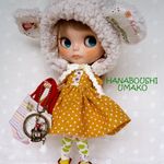 ＊からし色ドットワンピ×もこもこ頭巾＊コーデ８点セット ＊ブライス ＊ blythe outfit ＊ワンピース・ブーツ・帽子＊