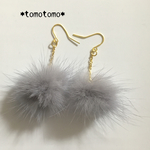 【再販♡】☆ファーグレー冬ピアス(イヤリング)