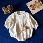 フクロウ刺繍のダブルガーゼ★ロンパース　白
