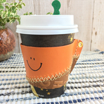 １点のみ  大人シンプル ♡︎ 本革 バイカラー クロスステッチ コーヒースリーブ