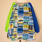 キッズスモック♪ヴィンテージカー/くるまラベル柄×きみどりライム×ブルー♪長袖　男の子用