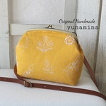 即納❗NEW! シンプル がまぐちショルダーバッグ  刺繍 マスタード♪(ショルダーストラップ別売り)