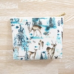 森と鹿のラミネートポーチ★グリーン系