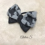 【オーダー制作品 再販1】冬☃リボンヘアゴム(ニット黒グレー千鳥柄×フェルトリボン)