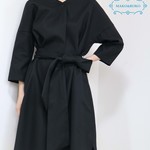 秋新作【ブラック】抜き襟ドロップショルダーシャツ風ワンピース❤︎