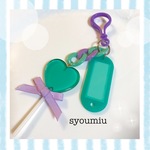 ゆめかわ ハートキャンディ♡キーホルダー（グリーン）【ネームプレート付き】キッズ　子供