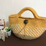 135.(麻ひも×山吹色×オフホワイト)スマイリーコンチョ 模様編みミニマルシェバッグ