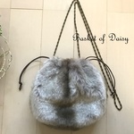 再再…販 リバティ　もふもふ 巾着 ポシェット　チンチラ　グレージュ　YOSHIE　エコ ファー  バッグ