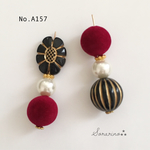 No.A157 アシメ♡⃛ アンティーク ×フロッキーボール ピアス