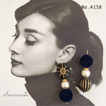 No.A158 アシメ♡⃛ アンティーク ×フロッキーボール ピアス