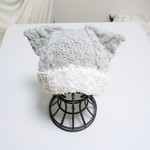 【受注制作】ねこ耳モコモコ手編みニット帽♡大人サイズ♡グレー×ホワイト
