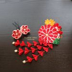 深紅半くす花飾り　下がり付　つまみ細工　かんざし　髪飾り　七五三　成人式　振袖