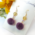 ☆ パープル ☆ ファー ボール ピアス ☆ シトリン ☆ ファーピアス / イヤリング
