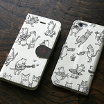 スマホケース　猫だらけ（ホワイト＆ブラック）