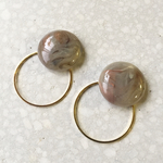 2way ヴィンテージ グレー マーブル カボション と ゴールド フープ の ピアス or イヤリング