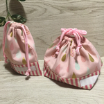 【再販】ピンク生地に雫が可愛い♡お弁当袋とコップ袋《給食袋》