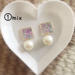 《♡50突破！》しかくシェルとパールのピアス/イヤリング