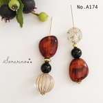 No.A174 お洒落 琥珀♥︎アシンメトリーピアス