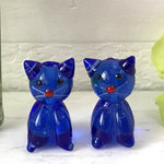 可愛い猫/ガラスビーズ /２個/da276/24ｍｍ/クリア コバルトブルー/ ネコ ねこ/トンボ玉/とんぼ玉/根付