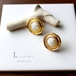 再販　simple Vintage　button　ピアス/イヤリング　ヴィンテージボタン　大ぶり　パール