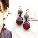 ❇️大ぶりアクリルビーズ×ベロア調ビーズ✨ gray×purple ピアス/イヤリング 