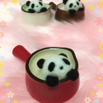 カップのふちぱん☆ふわぱんinミルクラテ♡羊毛フェルトのふわふわパンダ ミルクパンinばーじょん