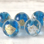 ガラスビーズ /５個/10mm/da300/ ブルー/金箔 銀箔/トンボ玉/とんぼ玉/アクセサリー パーツ