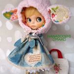 ＊デニムパッチワーク柄ワンピ×もこもこ頭巾＊コーデ８点セット ＊ブライス ＊ blythe outfit ＊ワンピース・ブーツ・帽子＊