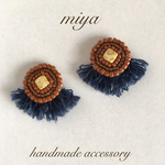 231.デニムフリンジビーズ刺繍ピアス・イヤリング