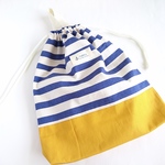 巾着　３５×３０　ブルーボーダー×マスタードイエロー　イカリ　持ち手・名前タグ付き　体操服入れ・着替え入れ