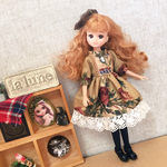 ブライス　リカちゃん  クラシカルワンピース　 七分袖 花柄 ヘアピン