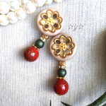 cokalichan様専用☆Vintage Button☆ベージュお花ボタンの秋冬ピアス