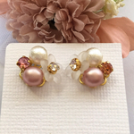 スノーパールとお花のビジューノンホールピアス(樹脂イヤリング)　 (52)
