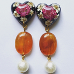 押し花レジンハート イヤリングorピアス