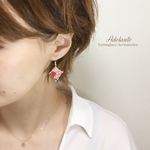 ［ピンクと赤］小花のひしがたピアス