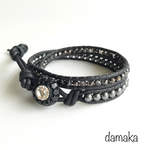 vintage black スワロフスキーパール2連ラップブレスレット