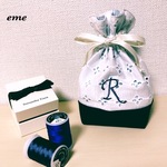 イニシャル巾着【再販！ネイビー帆布×小花サークルレース】
