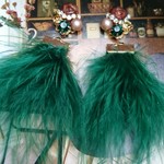greenマラボーファー&ビジューのピアス(イヤリング)