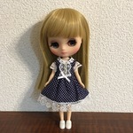 20センチドール レース袖のワンピース ドット ネイビー 