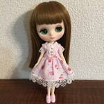 20センチドール レース袖のワンピース イチゴとさくらんぼ  ピンク