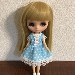 20センチドール レース袖のワンピース ハート柄 水色