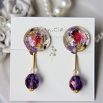 【再販オーダー品】パープルビーズのアンティーク風ボタニカルイヤリング