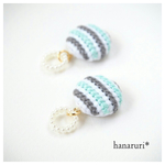 ボーダー柄刺繍イヤリングorピアス＊リング付き《ミント×グレー》
