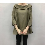 en-enリネンボートネックロールカラー・カーキ