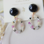 ブラック×シルバー　ボタニカルオーバルリング　ピアス