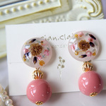 【再販】ブラウンかすみ草とピンクのイヤリング